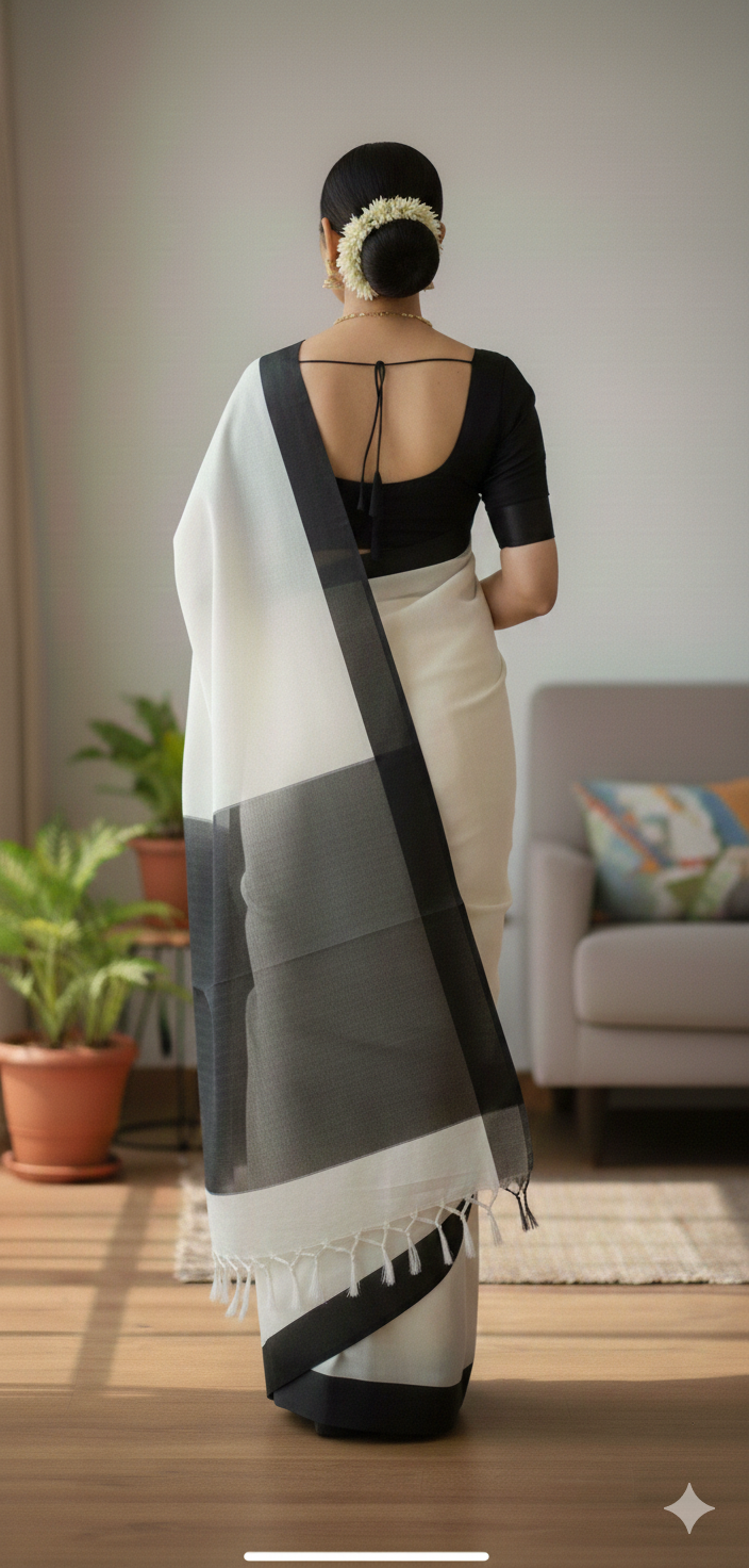 Black and white Garad silk saree | SHOBITAM