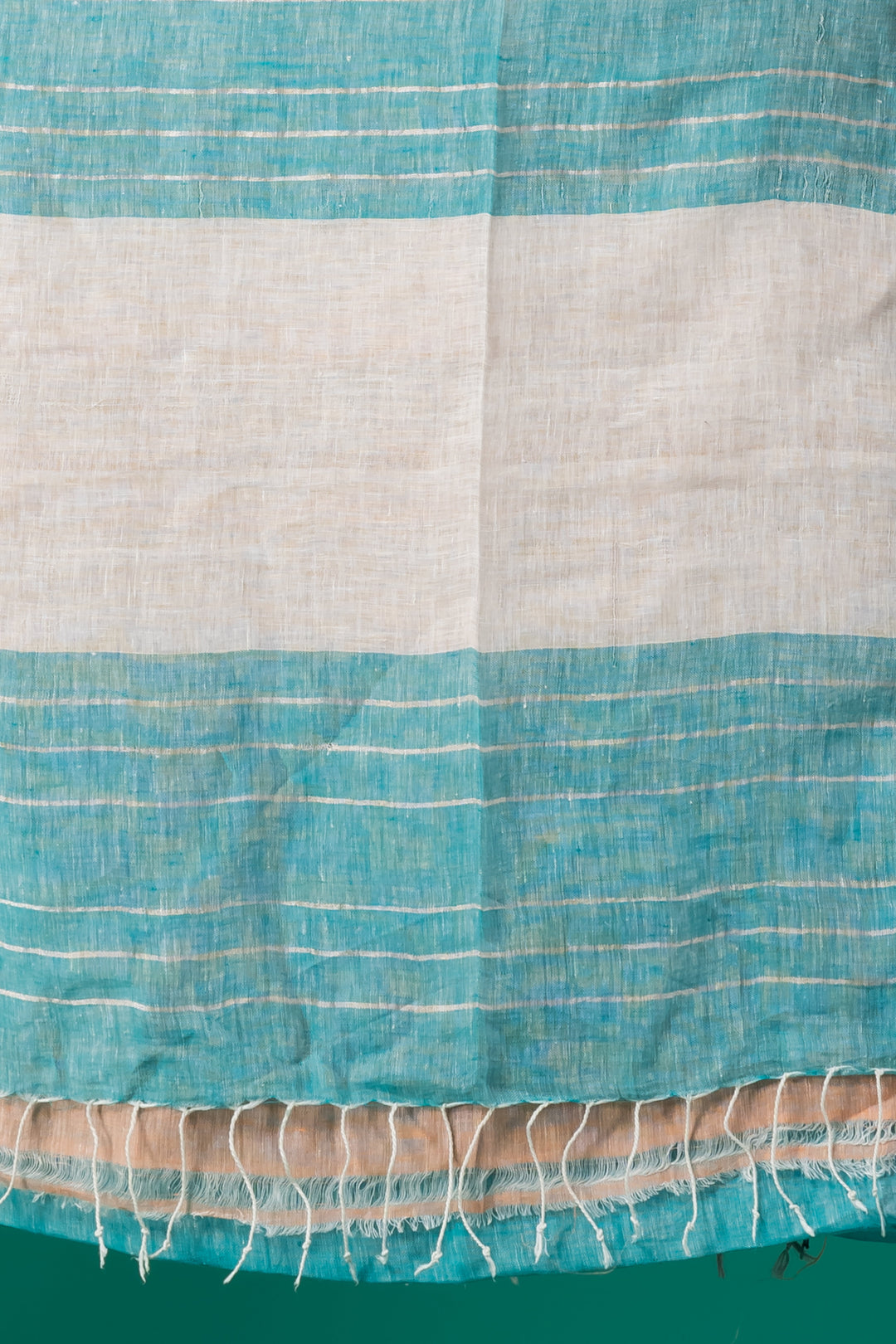 Turqoise blue pure linen saree | SHOBITAM