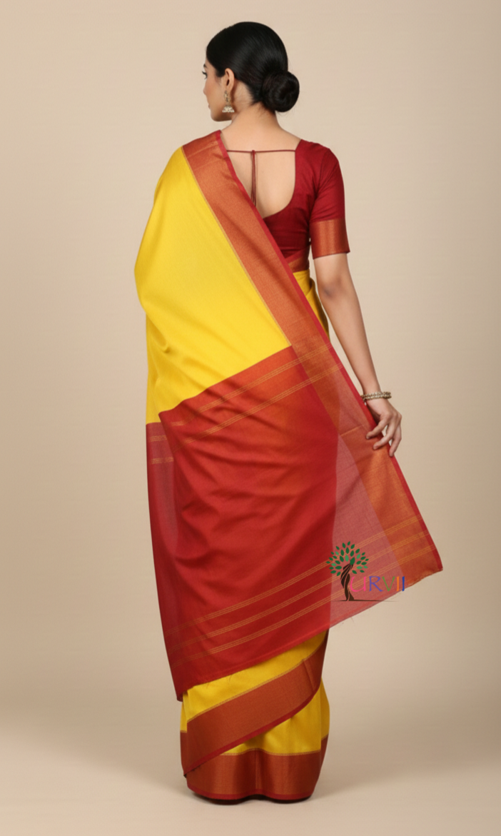 Red and yellow Garad silk saree | SHOBITAM