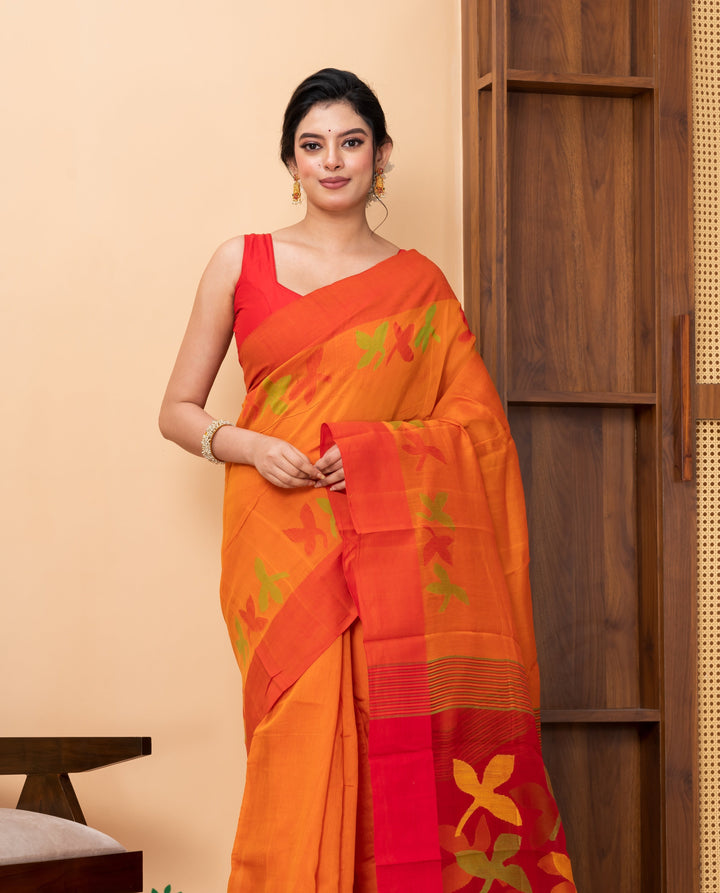 Jasmine Motif Silk Cotton Saree | SHOBITAM