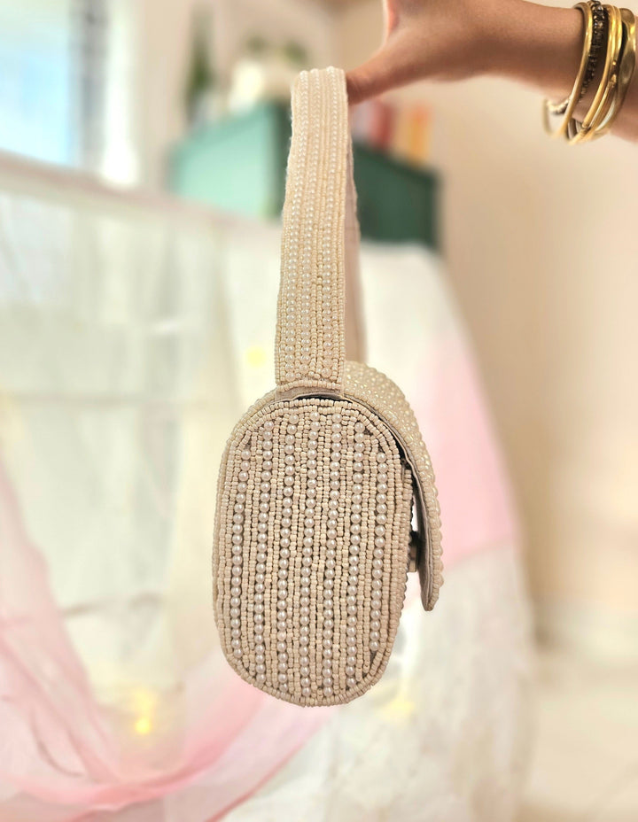 PARIZAAD White Beads and Hand Embroidered Handbag