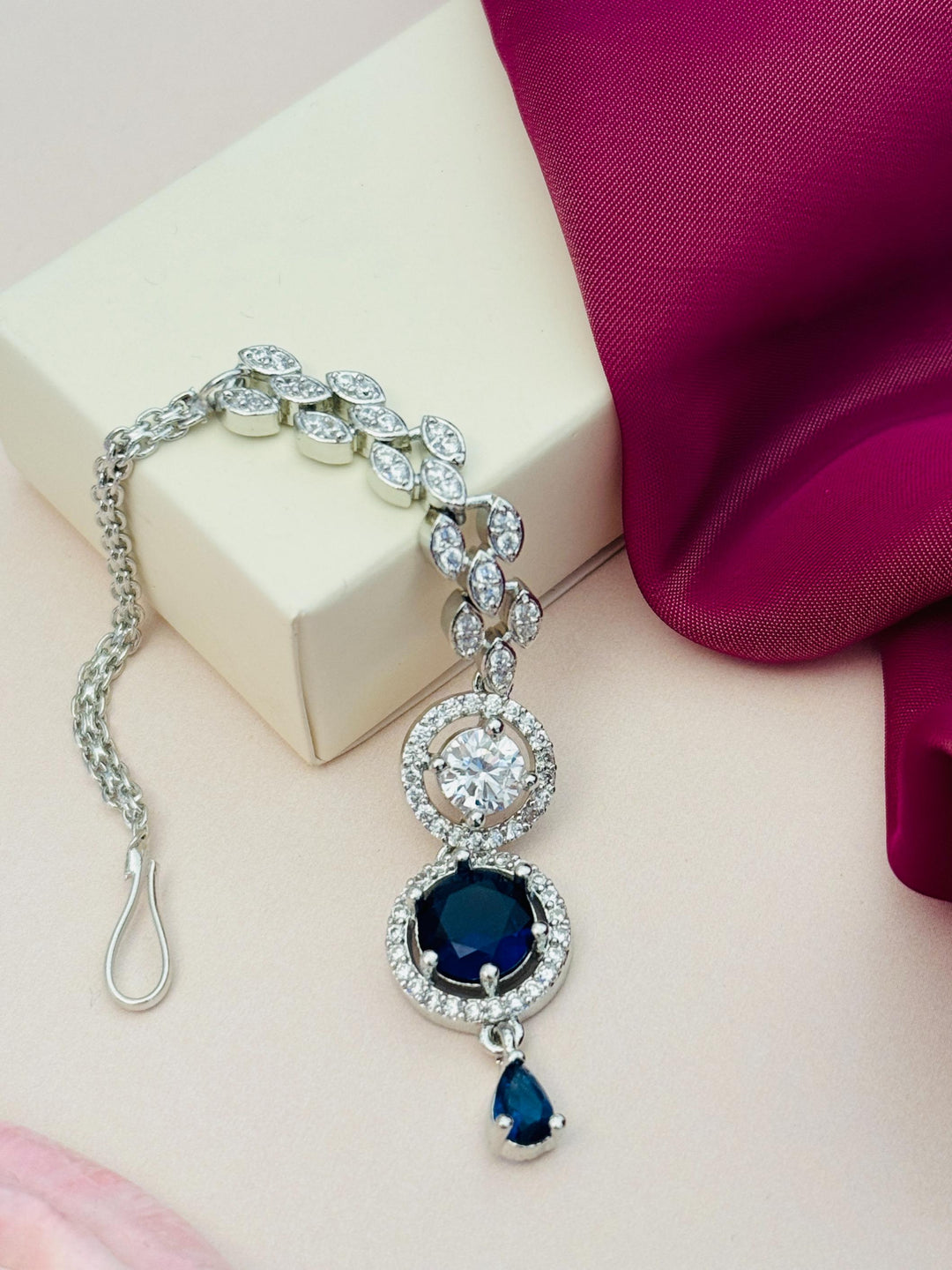 Gold Plated,Round Silver Plated American Diamond Maangtikka | SHOBITAM