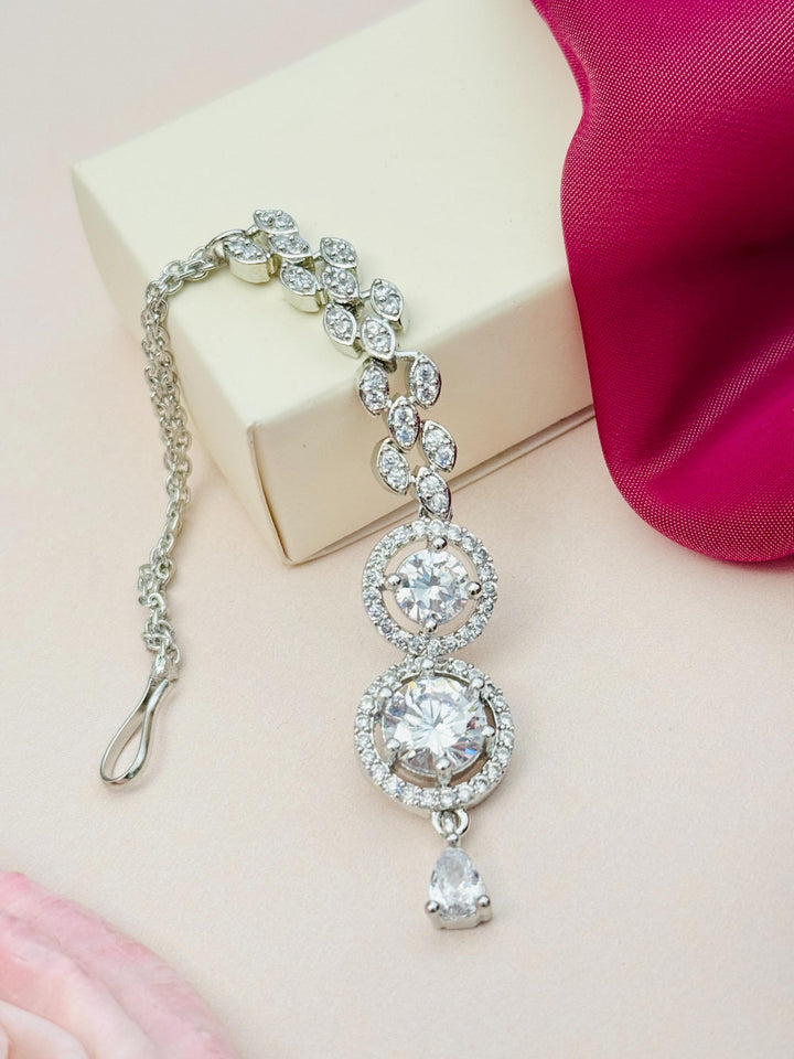 Gold Plated,Round Silver Plated American Diamond Maangtikka | SHOBITAM