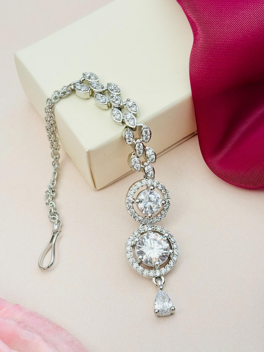 Gold Plated,Round Silver Plated American Diamond Maangtikka | SHOBITAM