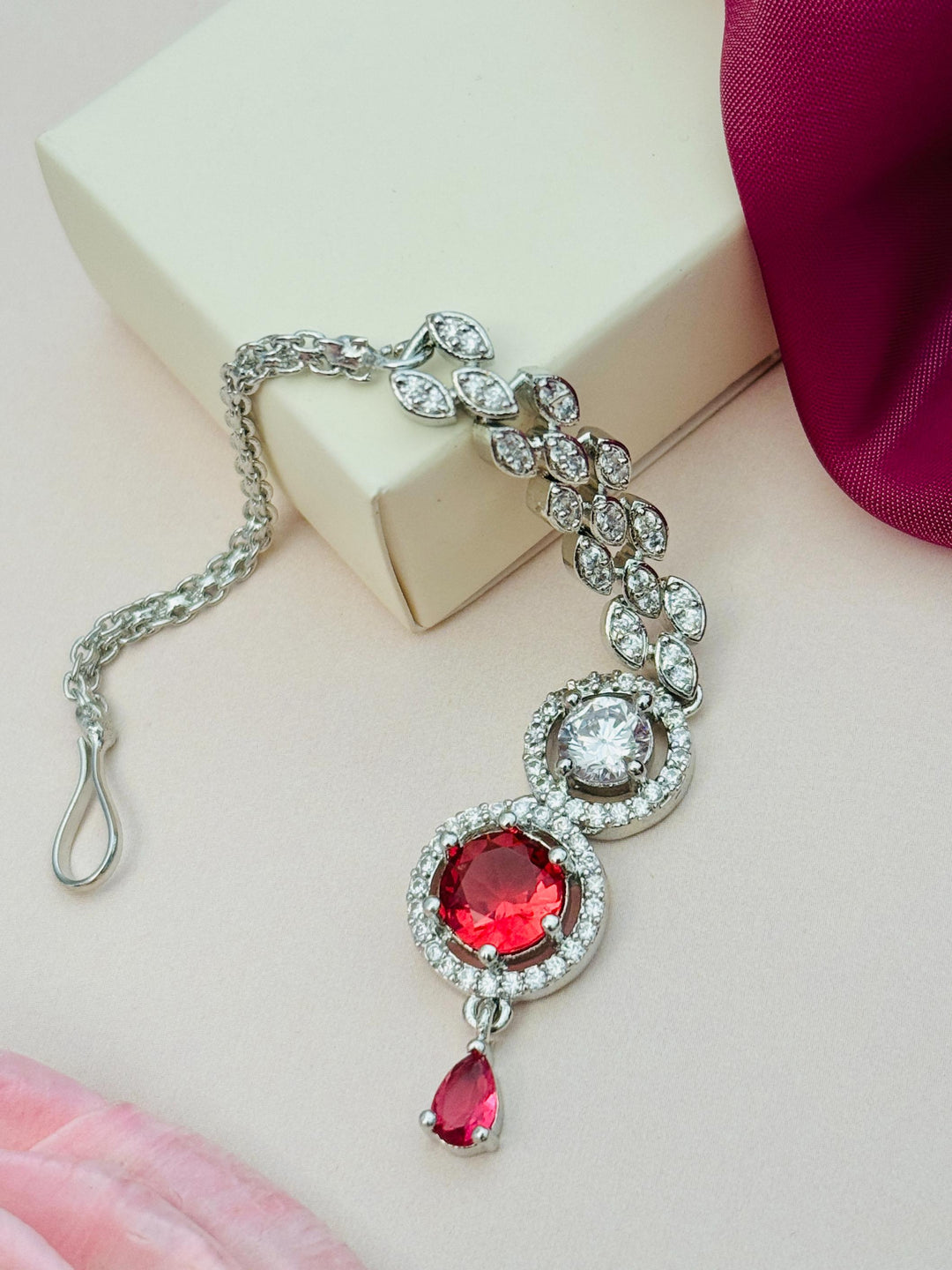 Gold Plated,Round Silver Plated American Diamond Maangtikka | SHOBITAM