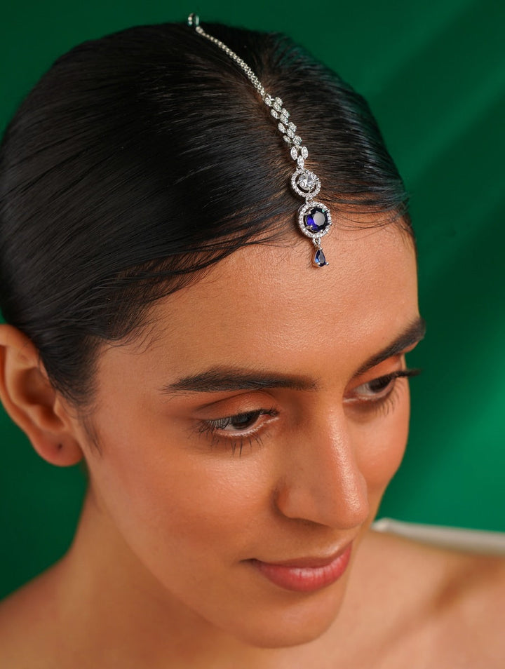 Gold Plated,Round Silver Plated American Diamond Maangtikka | SHOBITAM