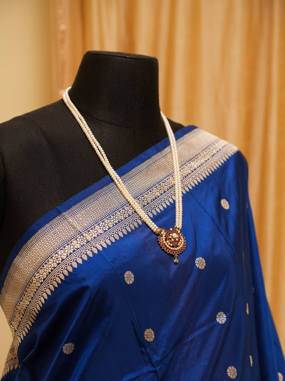 Royal Blue Banarasi Katan Silk Handloom Saree with Silver Zari Buttas | SILK MARK CERTIFIED | SHOBITAM