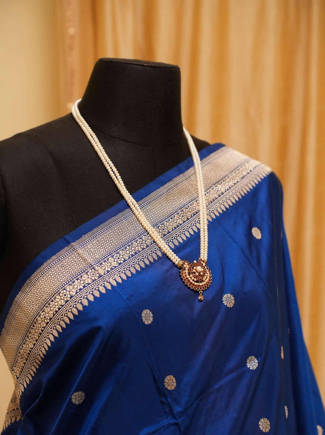 Royal Blue Banarasi Katan Silk Handloom Saree with Silver Zari Buttas | SILK MARK CERTIFIED | SHOBITAM