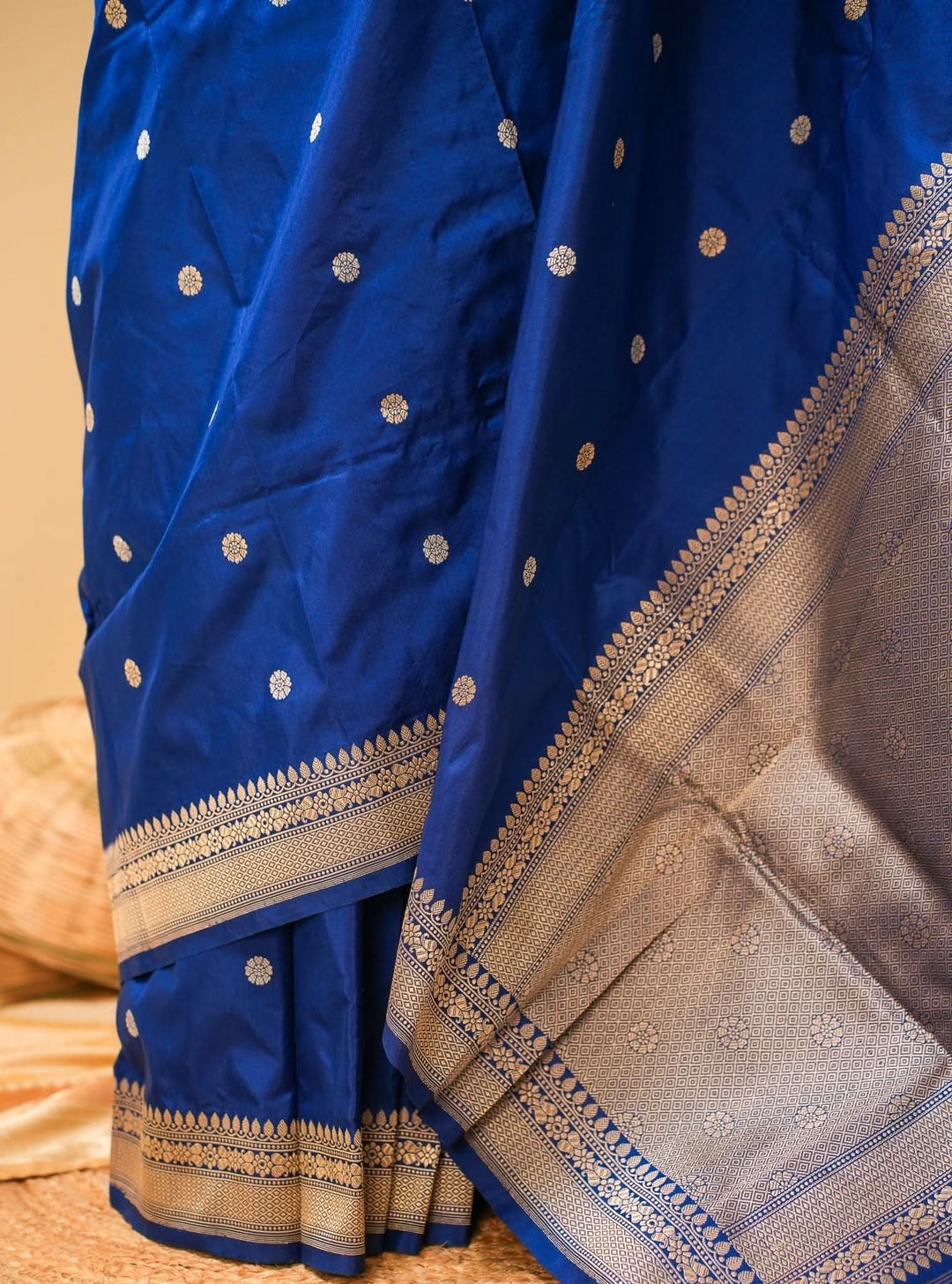 Royal Blue Banarasi Katan Silk Handloom Saree with Silver Zari Buttas | SILK MARK CERTIFIED | SHOBITAM