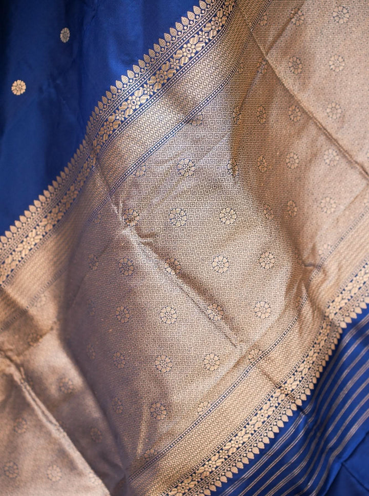 Royal Blue Banarasi Katan Silk Handloom Saree with Silver Zari Buttas | SILK MARK CERTIFIED | SHOBITAM