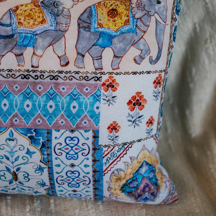 Royal Garden Blue Elephant Print Cushion Covers, 16" x 16", Pack of 2