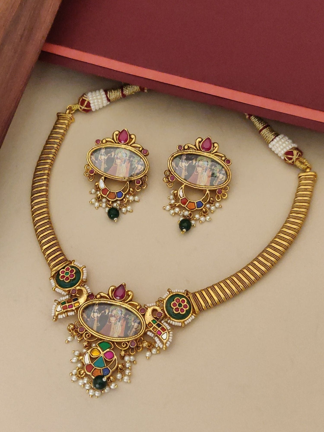 Designer Necklace Set in Gold Plating | SHOBITAM