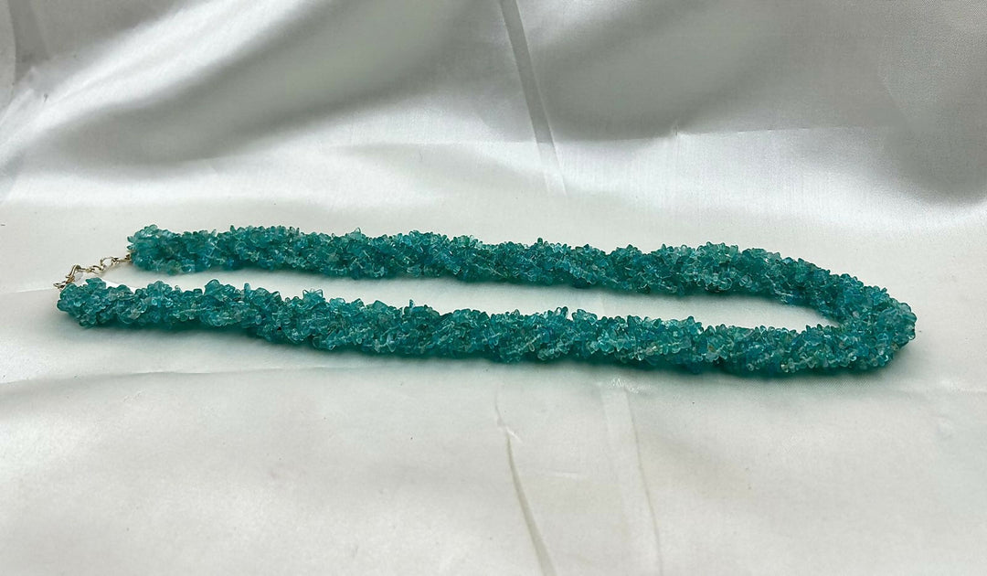 Raw Ocean Blue Apatite Woven Chip Bead Statement Necklace | SHOBITAM