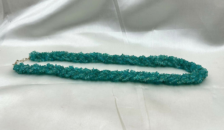 Raw Ocean Blue Apatite Woven Chip Bead Statement Necklace | SHOBITAM