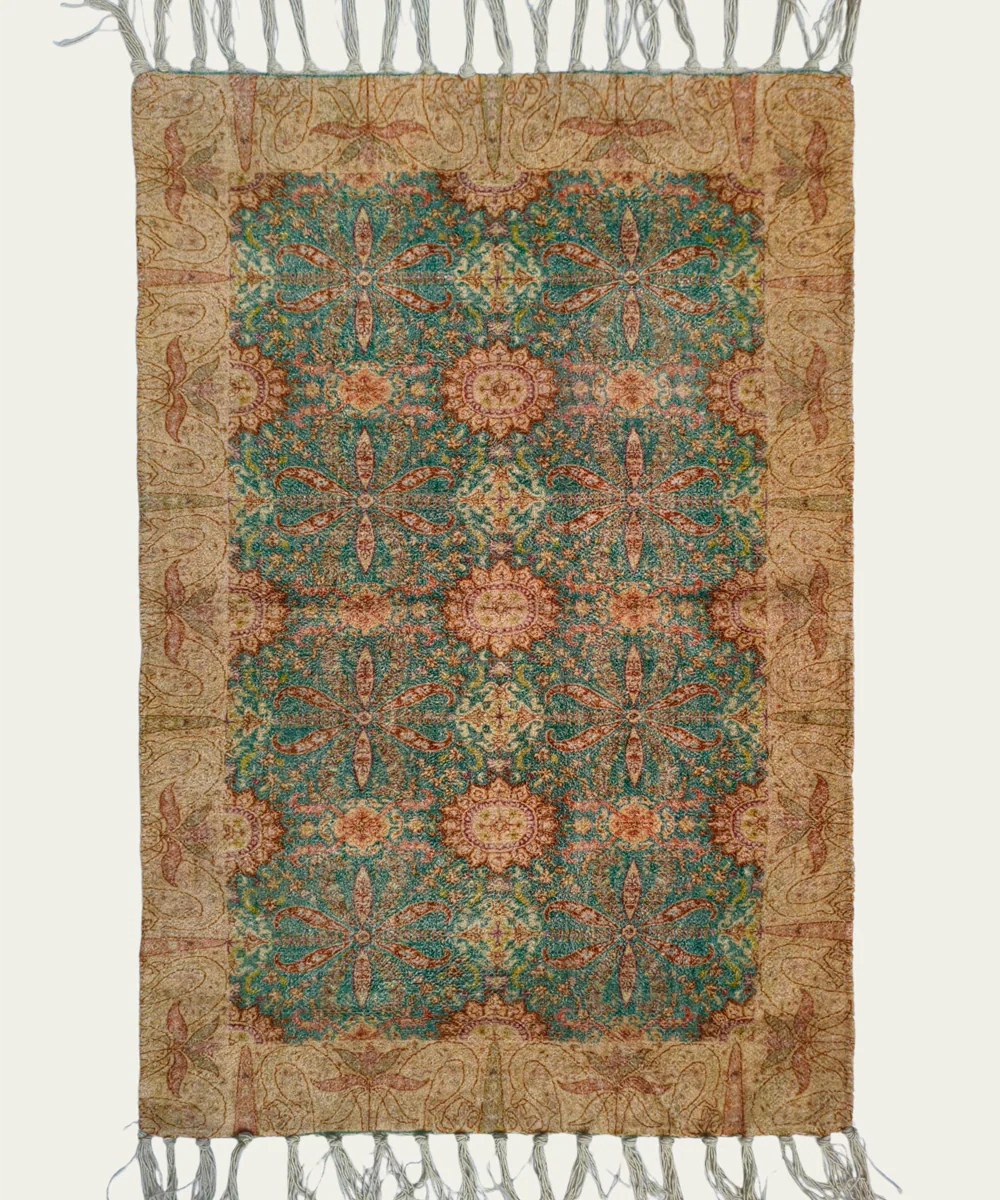 2x3 Feet Printed Rug | Bluish Green & Beige | Chenelle | SHOBITAM