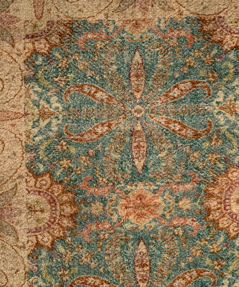 4x6 Feet Printed Rug | Bluish Green & Beige | Cotton | SHOBITAM