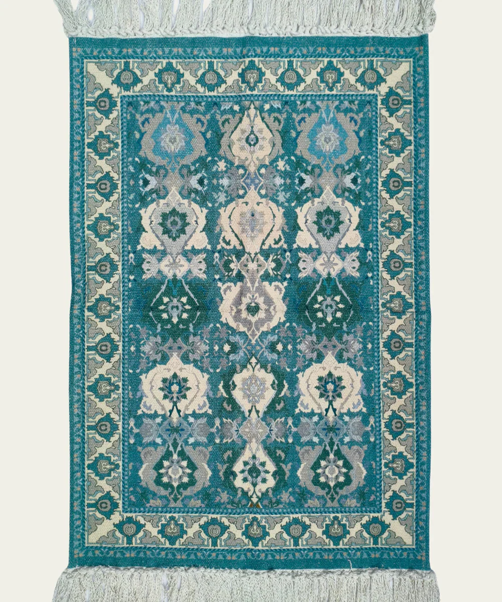 2x3 Feet Printed Rug | Greenish blue & beige | Cotton | SHOBITAM