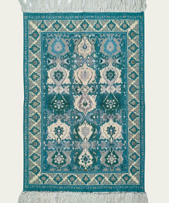 2x3 Feet Printed Rug | Greenish blue & beige | Cotton | SHOBITAM