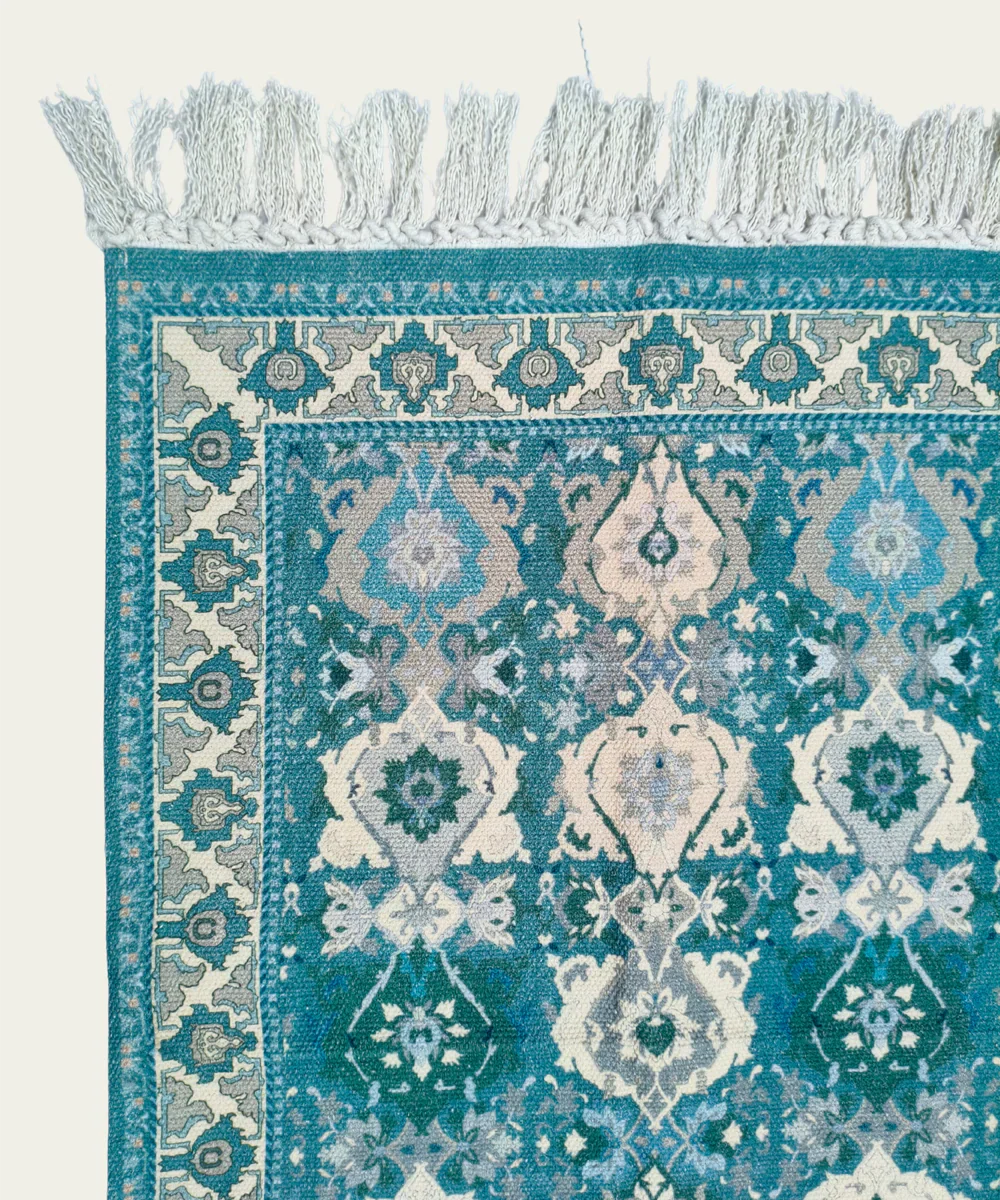 2x3 Feet Printed Rug | Greenish blue & beige | Cotton | SHOBITAM