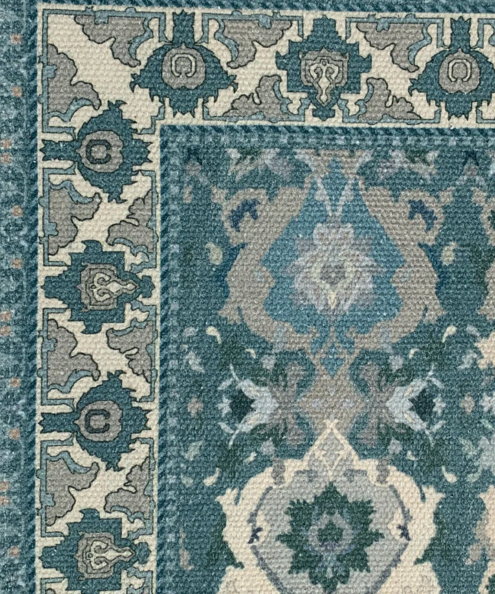 2x3 Feet Printed Rug | Greenish blue & beige | Cotton | SHOBITAM