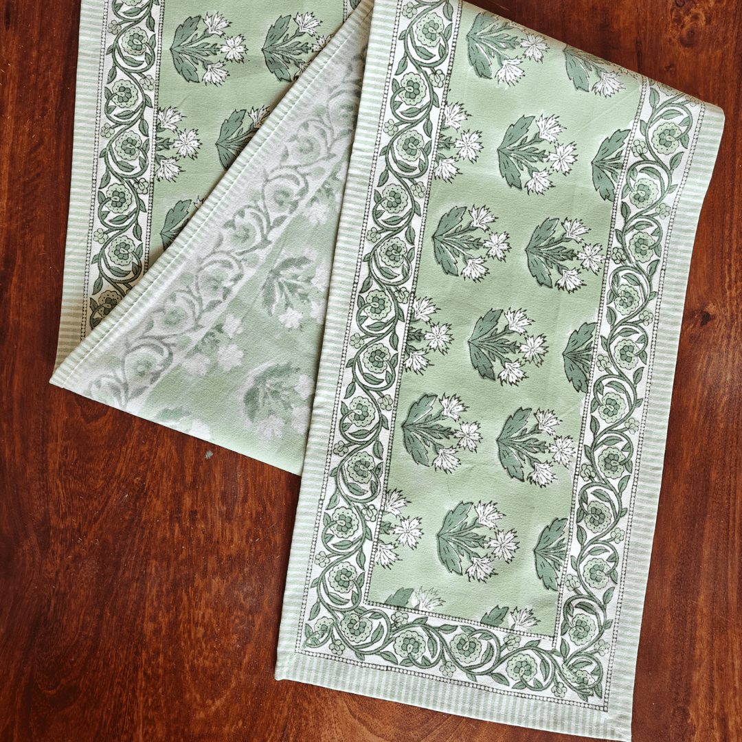 Pastel Florals Block Print Table Runner – 72" x 13", 100% Cotton-SHOBITAM