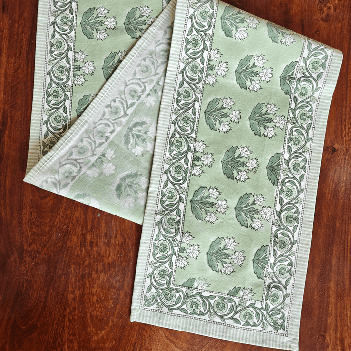 Pastel Florals Block Print Table Runner – 72" x 13", 100% Cotton-SHOBITAM