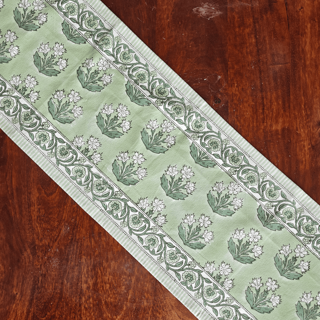 Pastel Florals Block Print Table Runner – 72" x 13", 100% Cotton-SHOBITAM