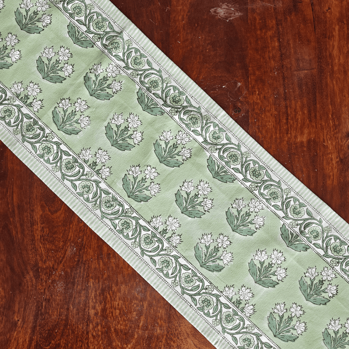 Pastel Florals Block Print Table Runner – 72" x 13", 100% Cotton-SHOBITAM
