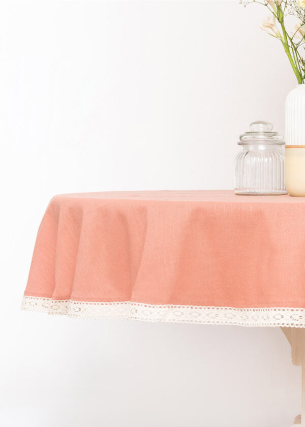 Solid Rust 100% cotton plain table cloth for 4 seater or 6 seater dining with lace border | SHOBITAM