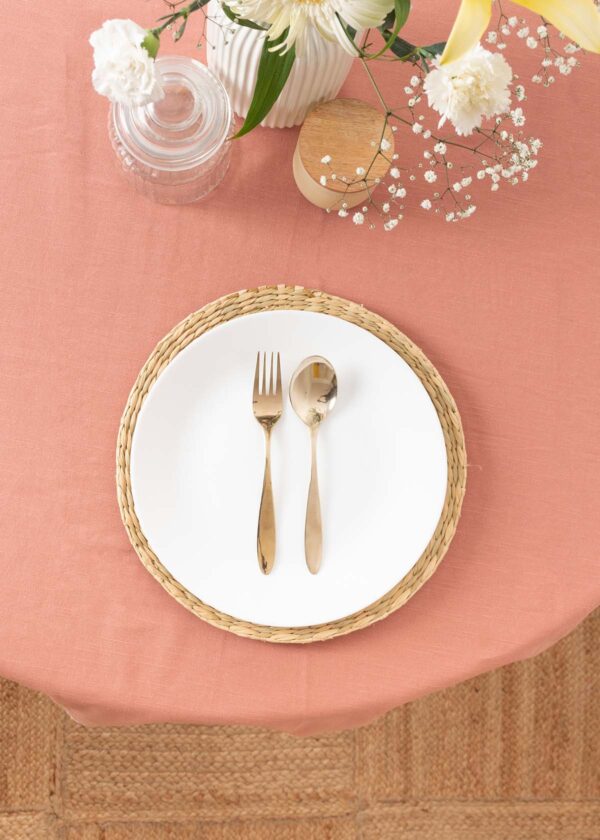 Solid Rust 100% cotton plain table cloth for 4 seater or 6 seater dining with lace border | SHOBITAM