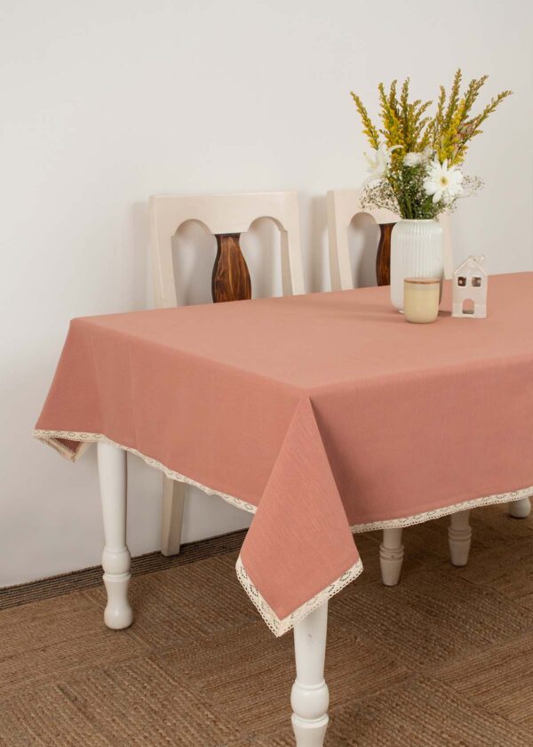 Solid Rust 100% cotton plain table cloth for 4 seater or 6 seater dining with lace border | SHOBITAM