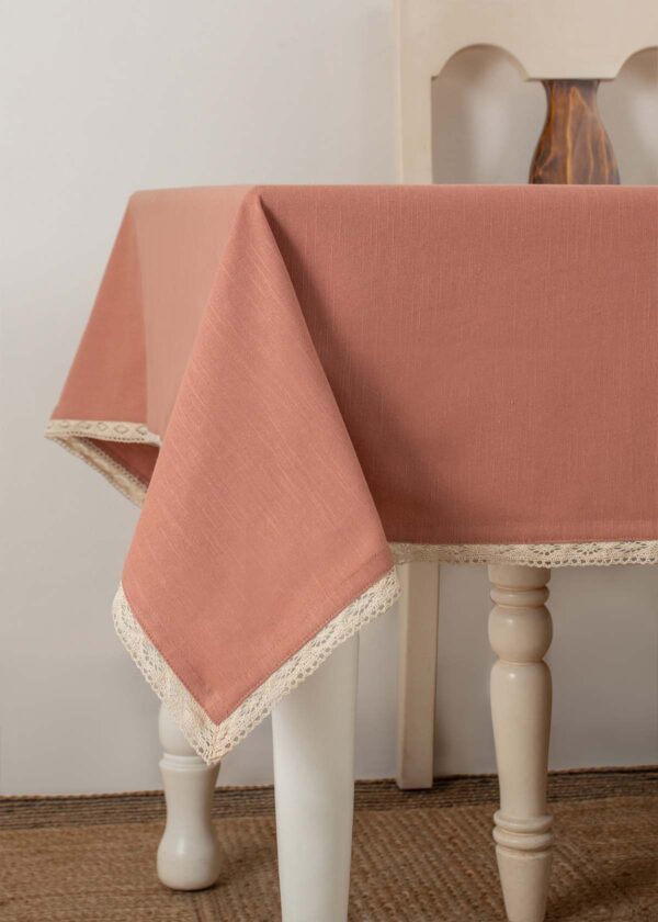 Solid Rust 100% cotton plain table cloth for 4 seater or 6 seater dining with lace border | SHOBITAM