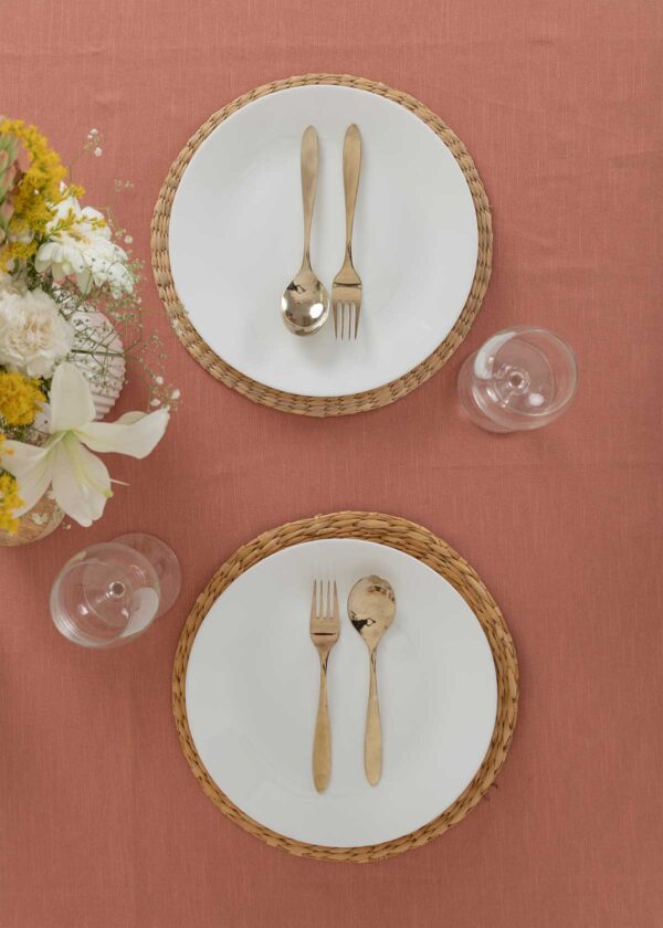 Solid Rust 100% cotton plain table cloth for 4 seater or 6 seater dining with lace border | SHOBITAM