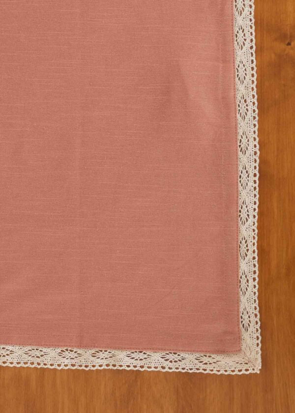 Solid Rust 100% cotton plain table cloth for 4 seater or 6 seater dining with lace border | SHOBITAM