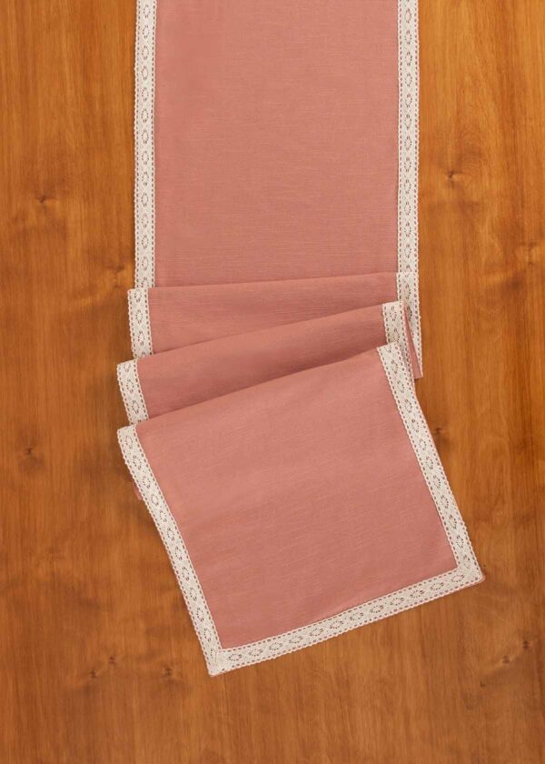 Solid Rust 100% cotton plain table runner for 4 seater or 6 seater dining with lace border - Rust | SHOBITAM