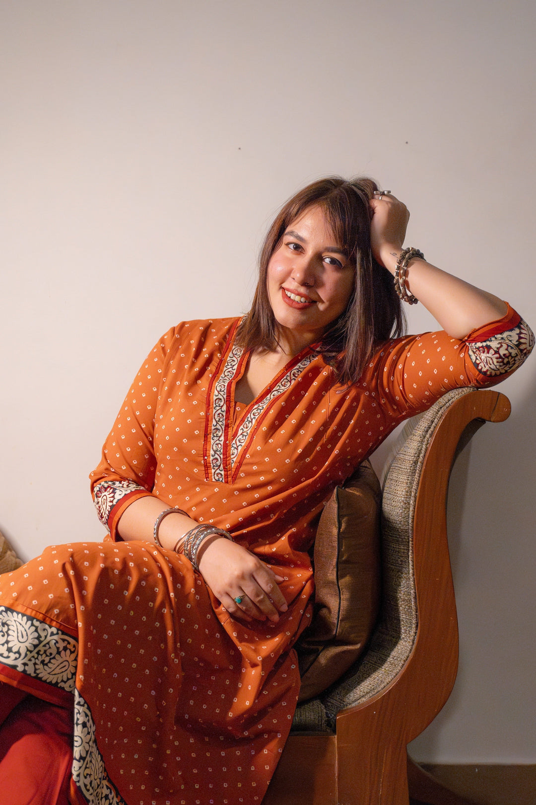 PARIJAT Rush Orange Cotton Kurta Set Of 2