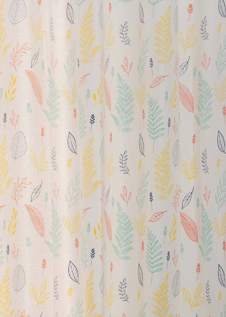 Rustling Leaves Multicolor 100% cotton floral curtain for bed room - Light Reduction - Single Piece | SHOBITAM