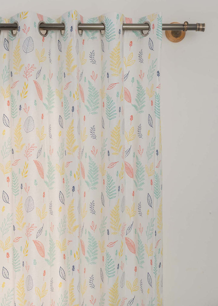 Rustling Leaves Multicolor 100% cotton floral curtain for bed room - Light Reduction - Single Piece | SHOBITAM
