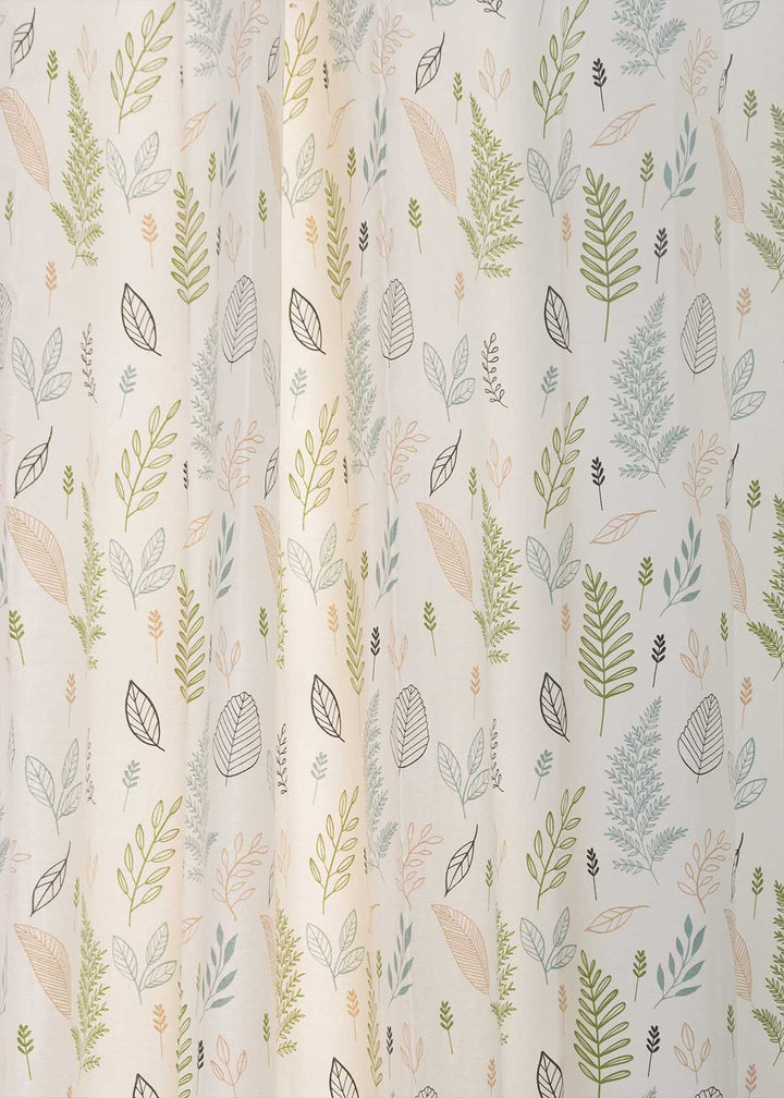 Rustling Leaves Green 100% cotton floral curtain for bed room - Light Reduction - Single Piece | SHOBITAM