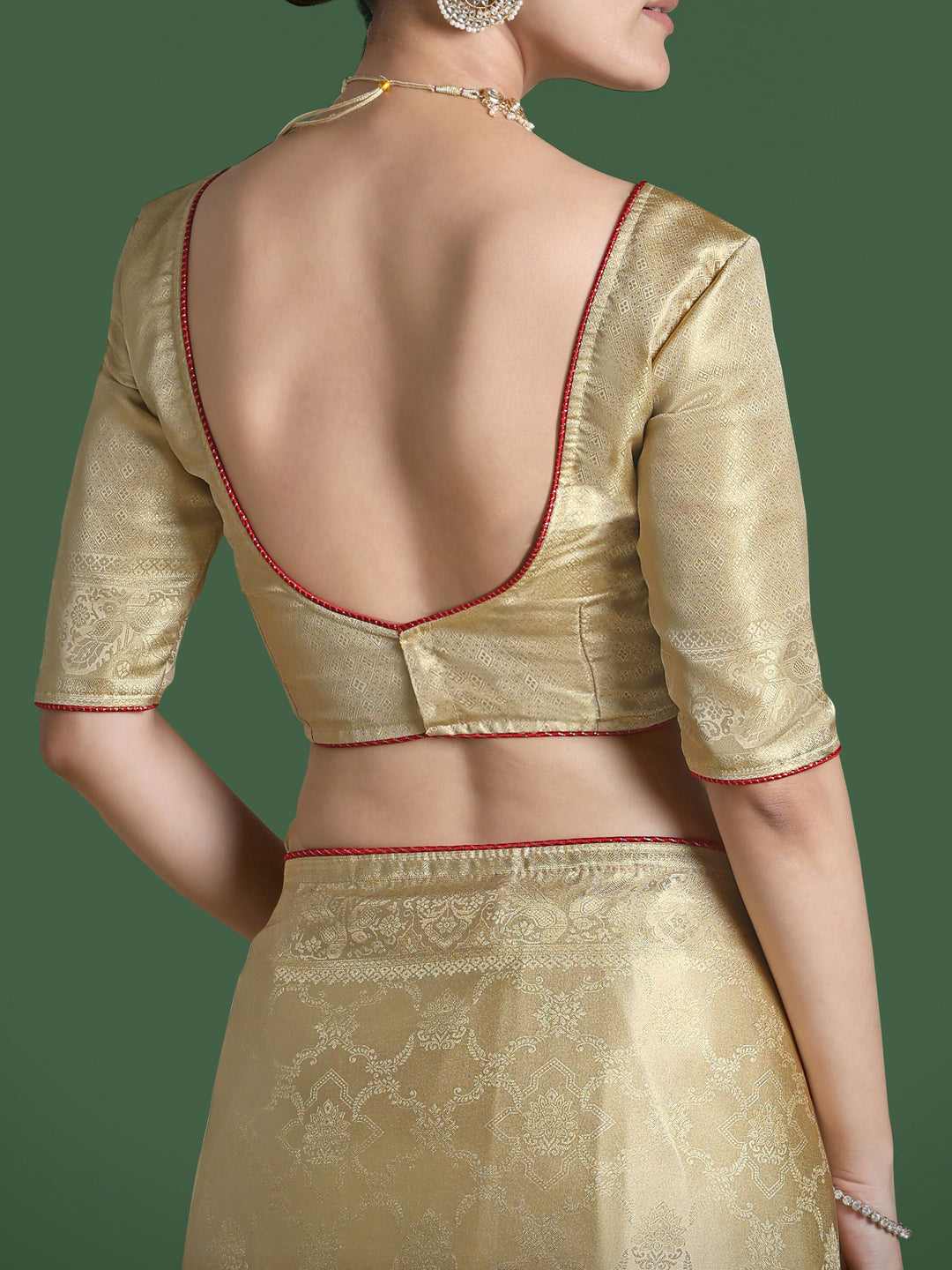 Golden Kanjivaram Satin Silk Woven Saree | SHOBITAM