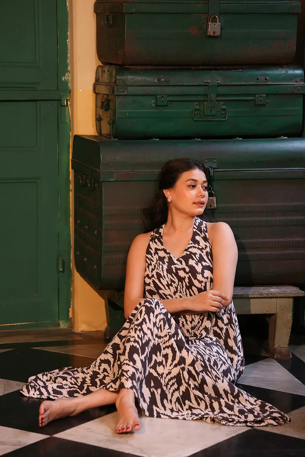 Brown Spotted Maxi Cotton Dress | SHOBITAM
