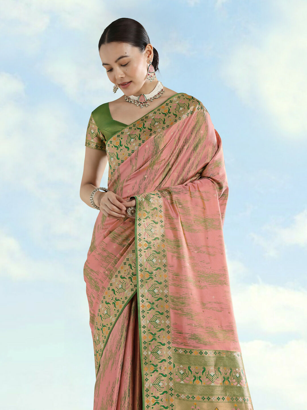 Light Pink Color Semi Banarasi Tissue Silk Paithani Woven Saree | SHOBITAM