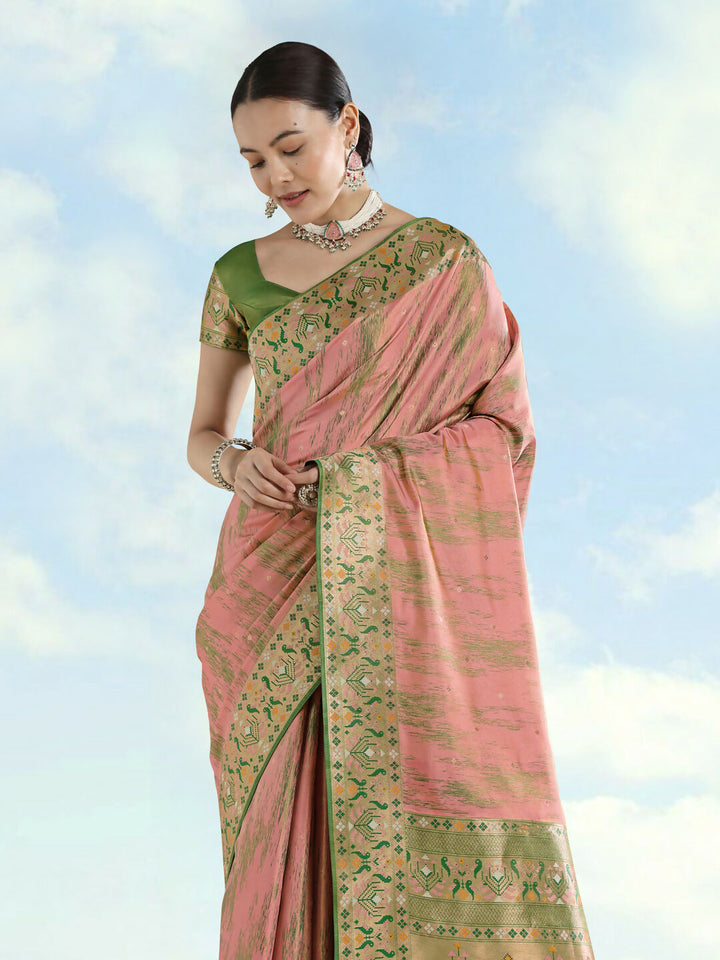 Light Pink Color Semi Banarasi Tissue Silk Paithani Woven Saree | SHOBITAM