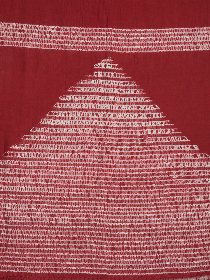 Maroon Woven Shibori Cotton Saree | SHOBITAM