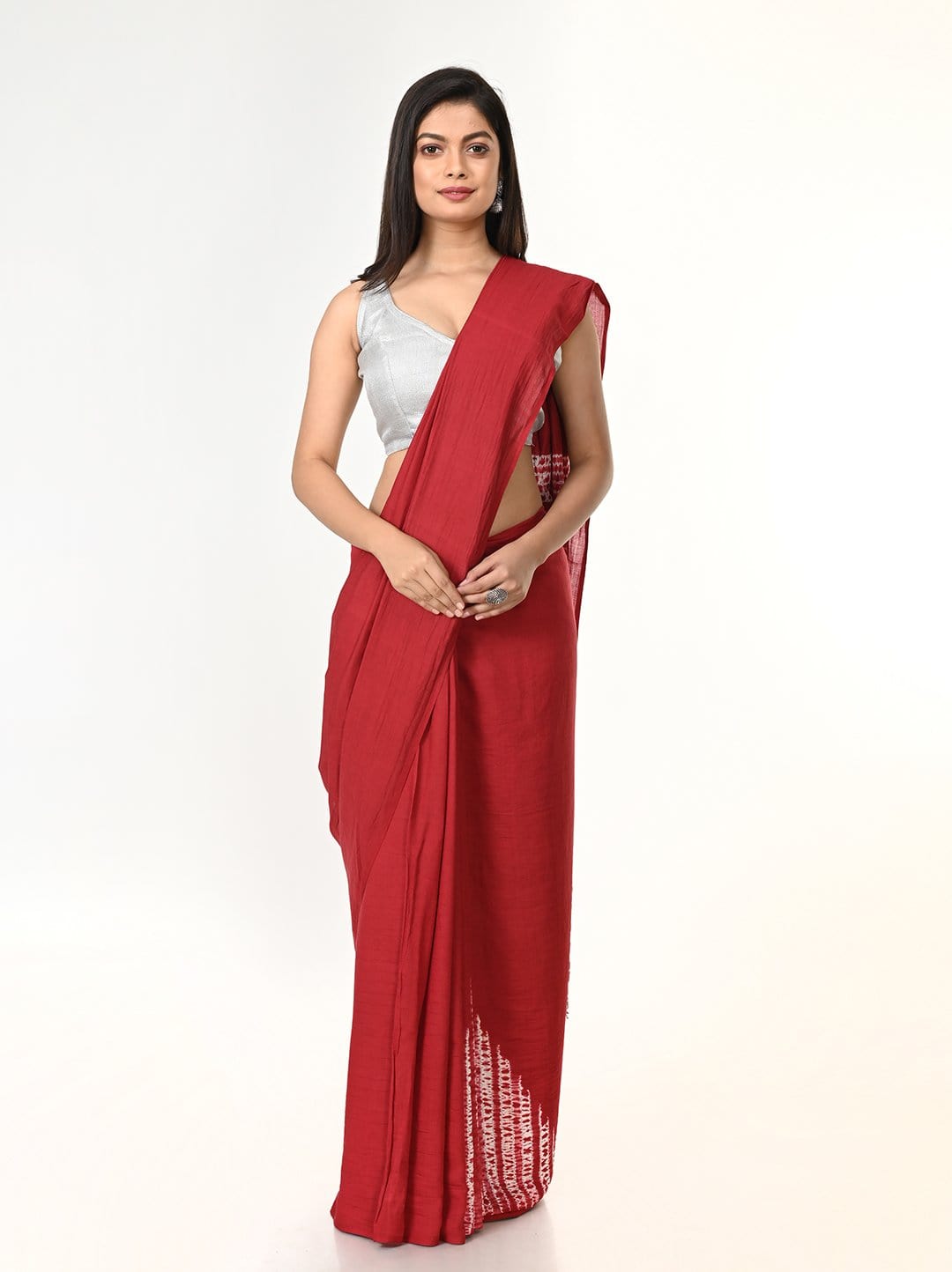Maroon Woven Shibori Cotton Saree | SHOBITAM
