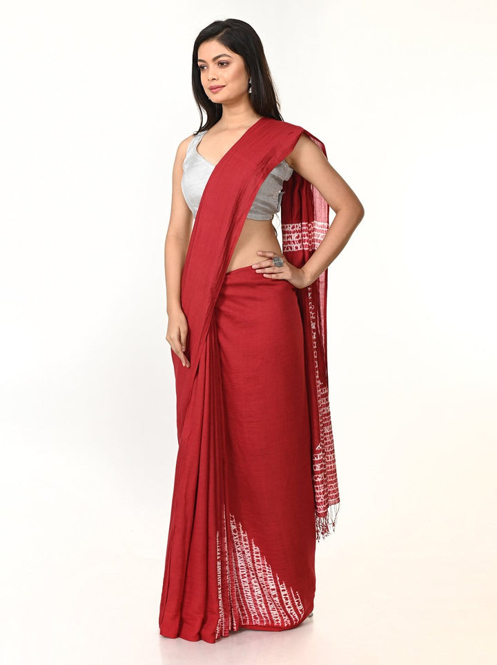 Maroon Woven Shibori Cotton Saree | SHOBITAM