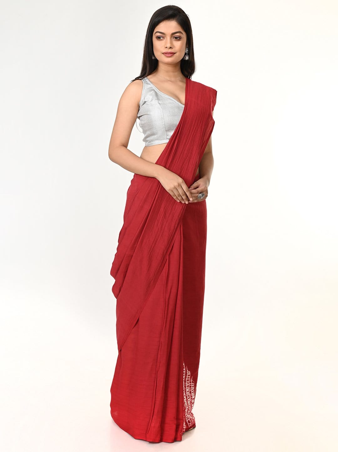 Maroon Woven Shibori Cotton Saree | SHOBITAM