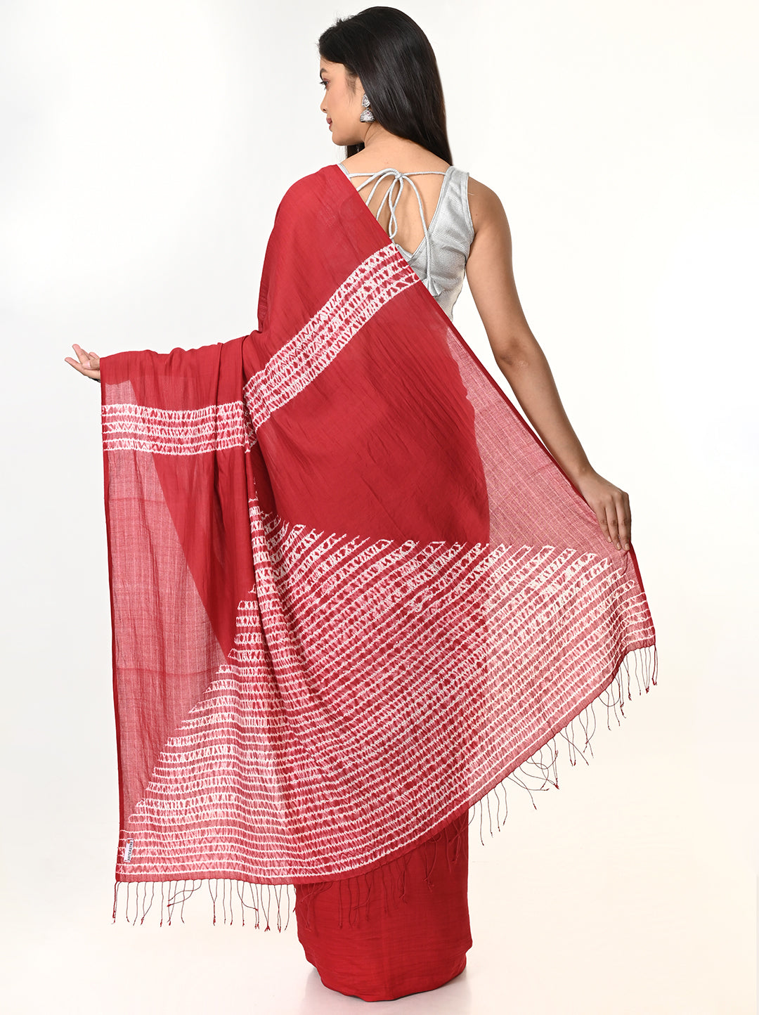 Maroon Woven Shibori Cotton Saree | SHOBITAM