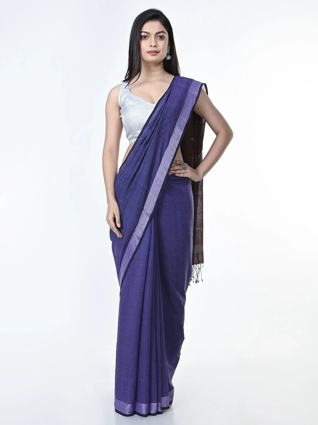 Purple Handloom Jamdani Cotton Saree with Zari Border
