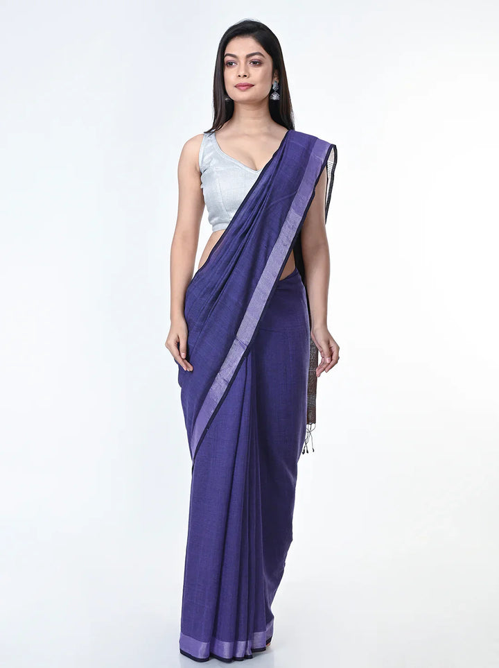 Purple Handloom Jamdani Cotton Saree with Zari Border